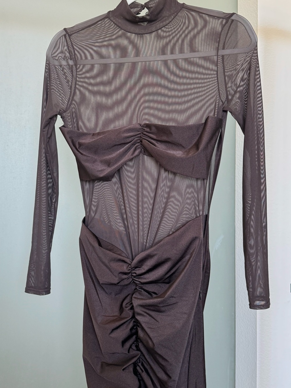 SER.O.YA Levina Mesh Ruched Maxi Dress Brown M - Picture 7 of 10